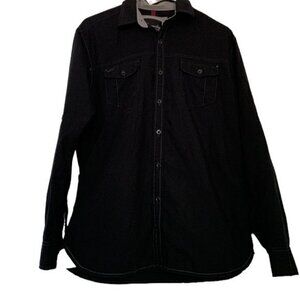 Men's Tranquility Mayhem Black Button Down Black Shirt Size Small EUC #7870